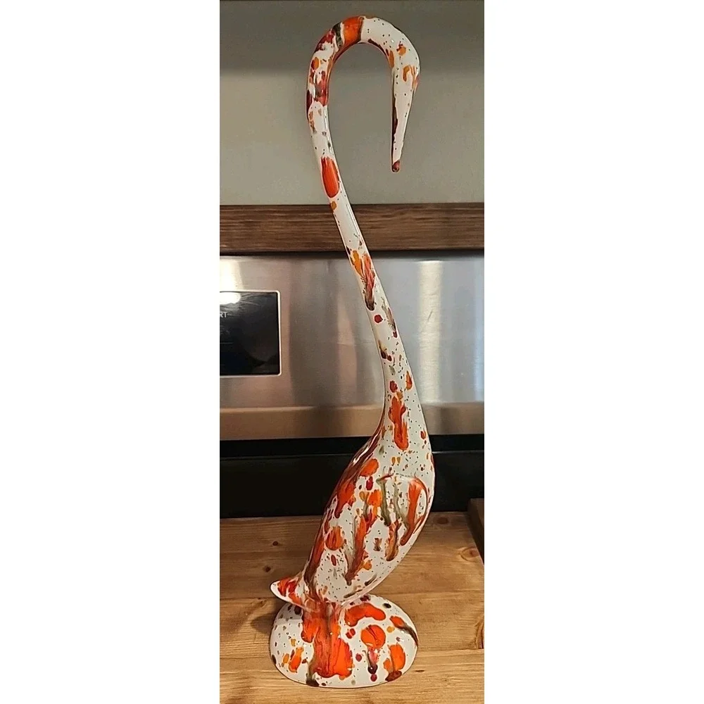 Vintage Mid Century‎ Drip Glaze Set of 2 Crane Bird Egret Figurines Ceramic